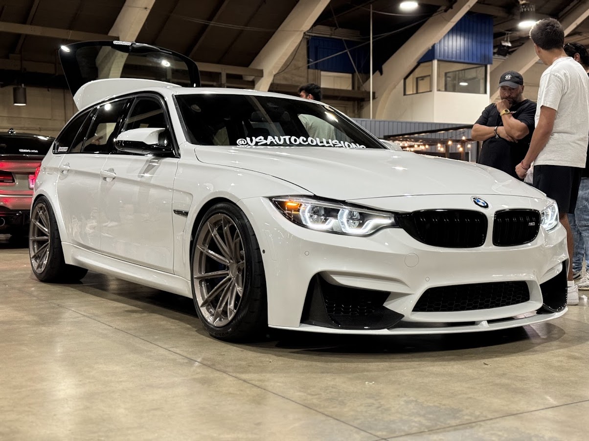 US Auto Collisions auto body shop in Burbank California with BMW vehicles including F81 Touring, E92, and M4